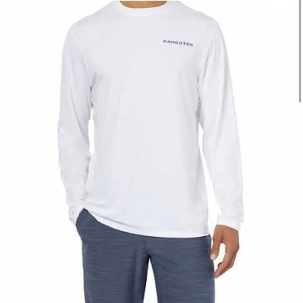 Men's Hang Ten White Crew Neck Long Sleeve UPF 50+ Quick Dry Graphic T-Shirt